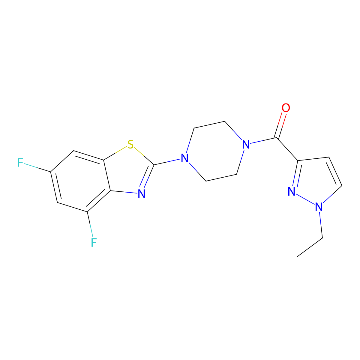 (4-(4,6-difluorobenzo[d]thiazol-2-yl)piperazin-1-yl)(1-ethyl-1H-pyrazol-3-yl)methanone molecular structure, CAS 1172502-47-4