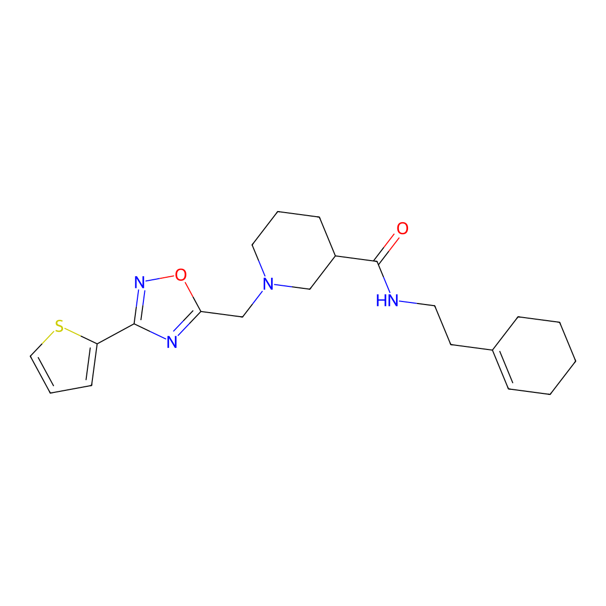 N-[2-(cyclohex-1-en-1-yl)ethyl]-1-{[3-(thiophen-2-yl)-1,2,4-oxadiazol-5-yl]methyl}piperidine-3-carboxamide molecular structure, CAS 1172504-90-3