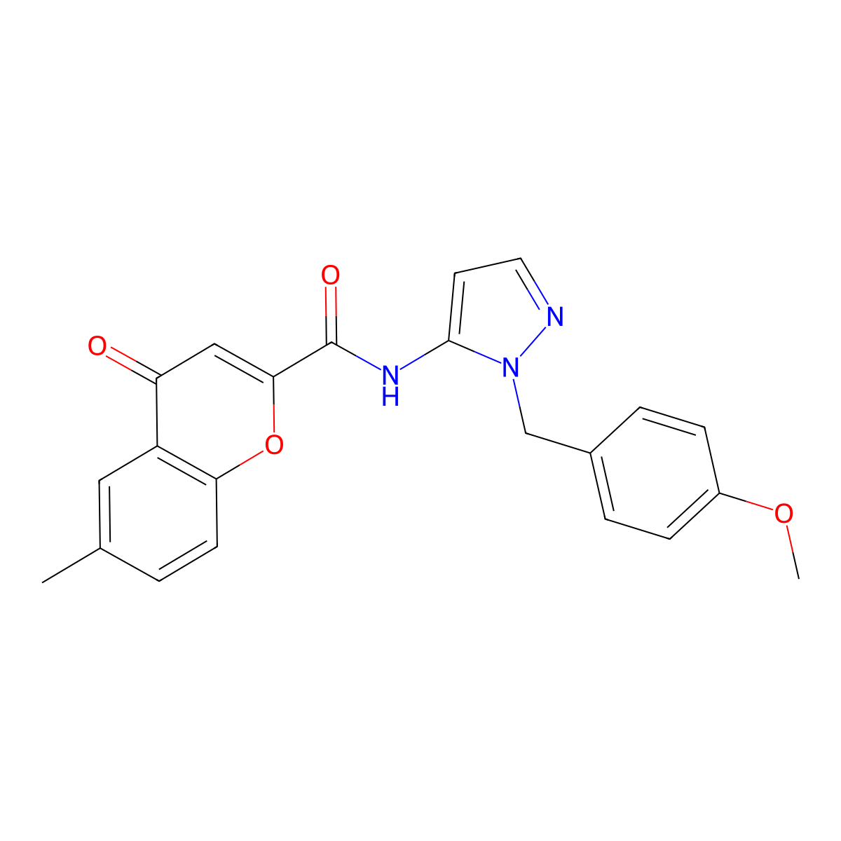 N-[1-(4-methoxybenzyl)-1H-pyrazol-5-yl]-6-methyl-4-oxo-4H-chromene-2-carboxamide molecular structure, CAS 1172506-80-7