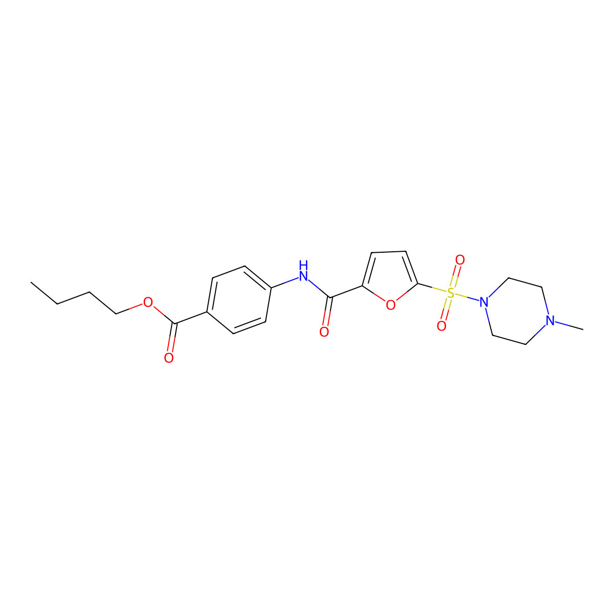 Butyl 4-(5-((4-methylpiperazin-1-yl)sulfonyl)furan-2-carboxamido)benzoate molecular structure, CAS 1172507-51-5