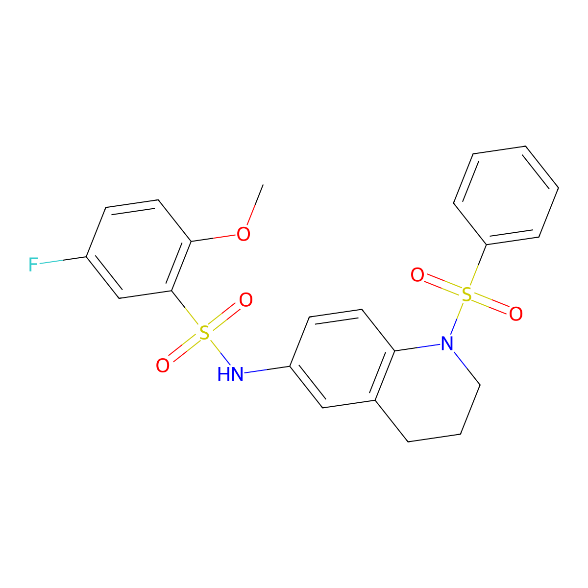 5-fluoro-2-methoxy-N-(1-(phenylsulfonyl)-1,2,3,4-tetrahydroquinolin-6-yl)benzenesulfonamide molecular structure, CAS 1172507-74-2
