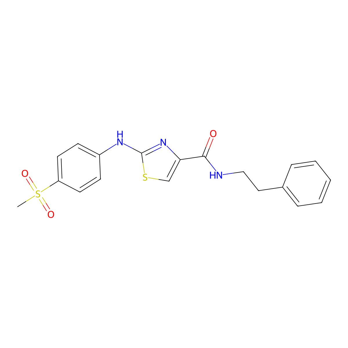 2-((4-(methylsulfonyl)phenyl)amino)-N-phenethylthiazole-4-carboxamide molecular structure, CAS 1172509-94-2