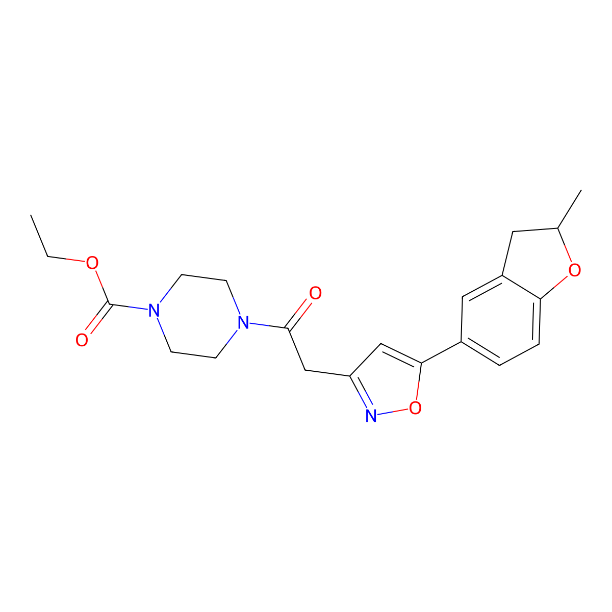 Ethyl 4-(2-(5-(2-methyl-2,3-dihydrobenzofuran-5-yl)isoxazol-3-yl)acetyl)piperazine-1-carboxylate molecular structure, CAS 1172512-74-1
