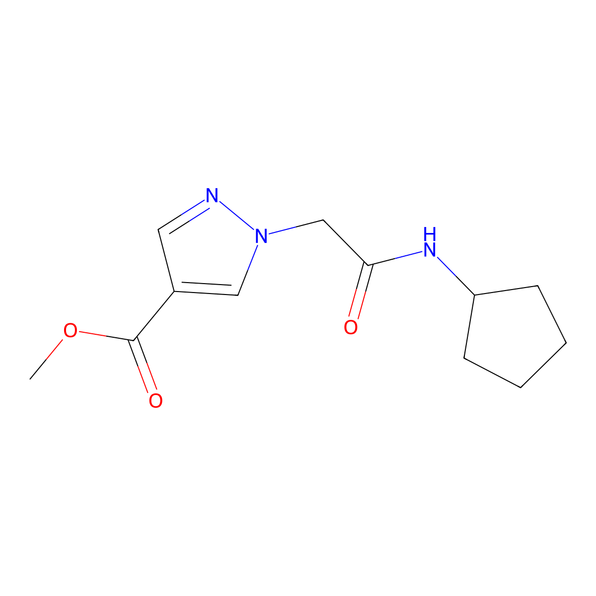 Methyl 1-(2-(cyclopentylamino)-2-oxoethyl)-1H-pyrazole-4-carboxylate molecular structure, CAS 1172513-69-7
