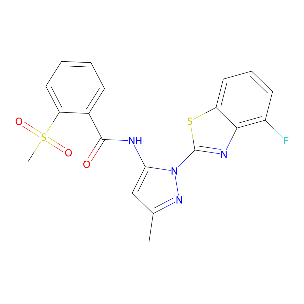 N-(1-(4-fluorobenzo[d]thiazol-2-yl)-3-methyl-1H-pyrazol-5-yl)-2-(methylsulfonyl)benzamide molecular structure, CAS 1172513-73-3