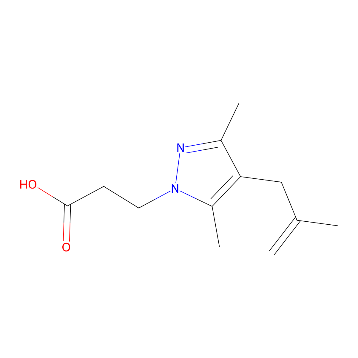 3-[3,5-dimethyl-4-(2-methylprop-2-en-1-yl)-1H-pyrazol-1-yl]propanoic acid molecular structure, CAS 1172513-99-3