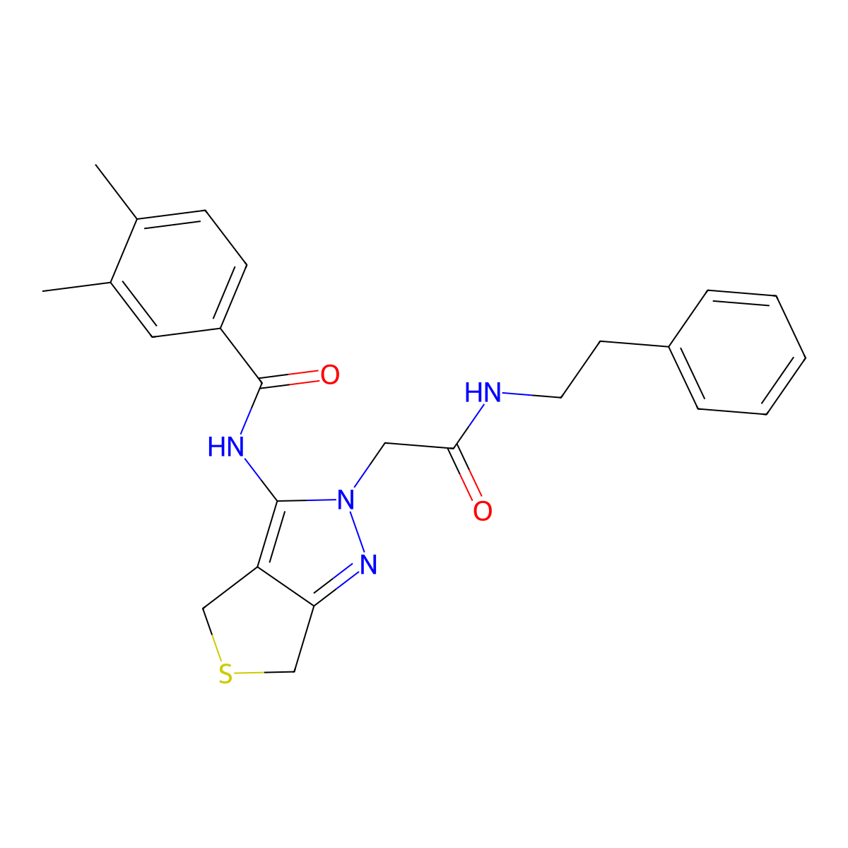3,4-dimethyl-N-(2-(2-oxo-2-(phenethylamino)ethyl)-4,6-dihydro-2H-thieno[3,4-c]pyrazol-3-yl)benzamide molecular structure, CAS 1172514-54-3