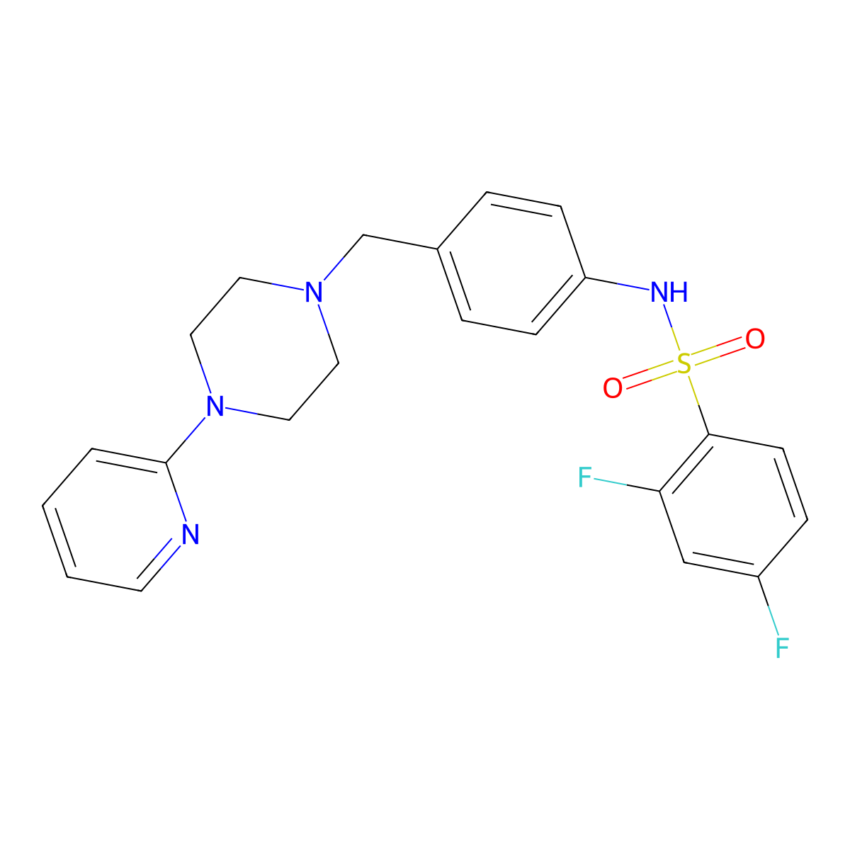 2,4-difluoro-N-(4-((4-(pyridin-2-yl)piperazin-1-yl)methyl)phenyl)benzenesulfonamide molecular structure, CAS 1172516-28-7