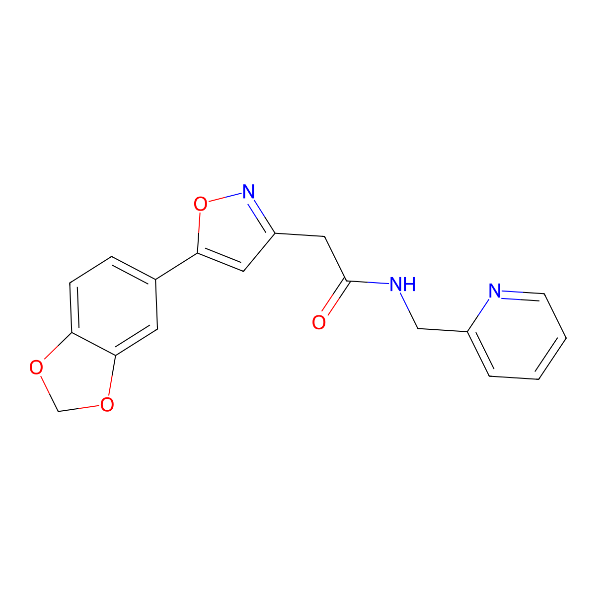 2-(5-(benzo[d][1,3]dioxol-5-yl)isoxazol-3-yl)-N-(pyridin-2-ylmethyl)acetamide molecular structure, CAS 1172517-25-7