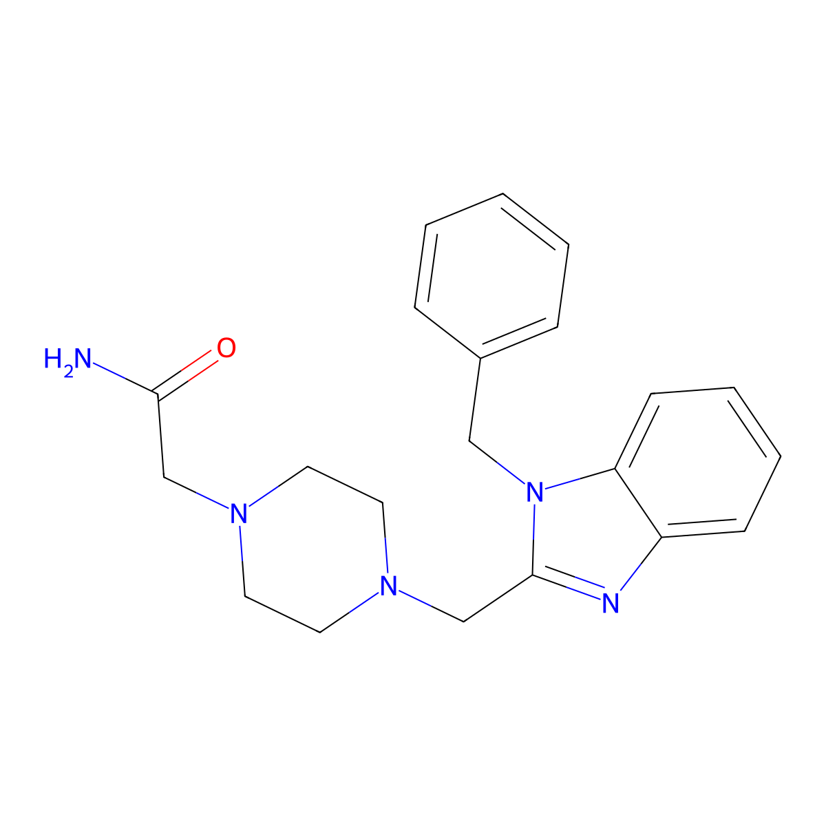 2-(4-((1-benzyl-1H-benzo[d]imidazol-2-yl)methyl)piperazin-1-yl)acetamide molecular structure, CAS 1172519-80-0