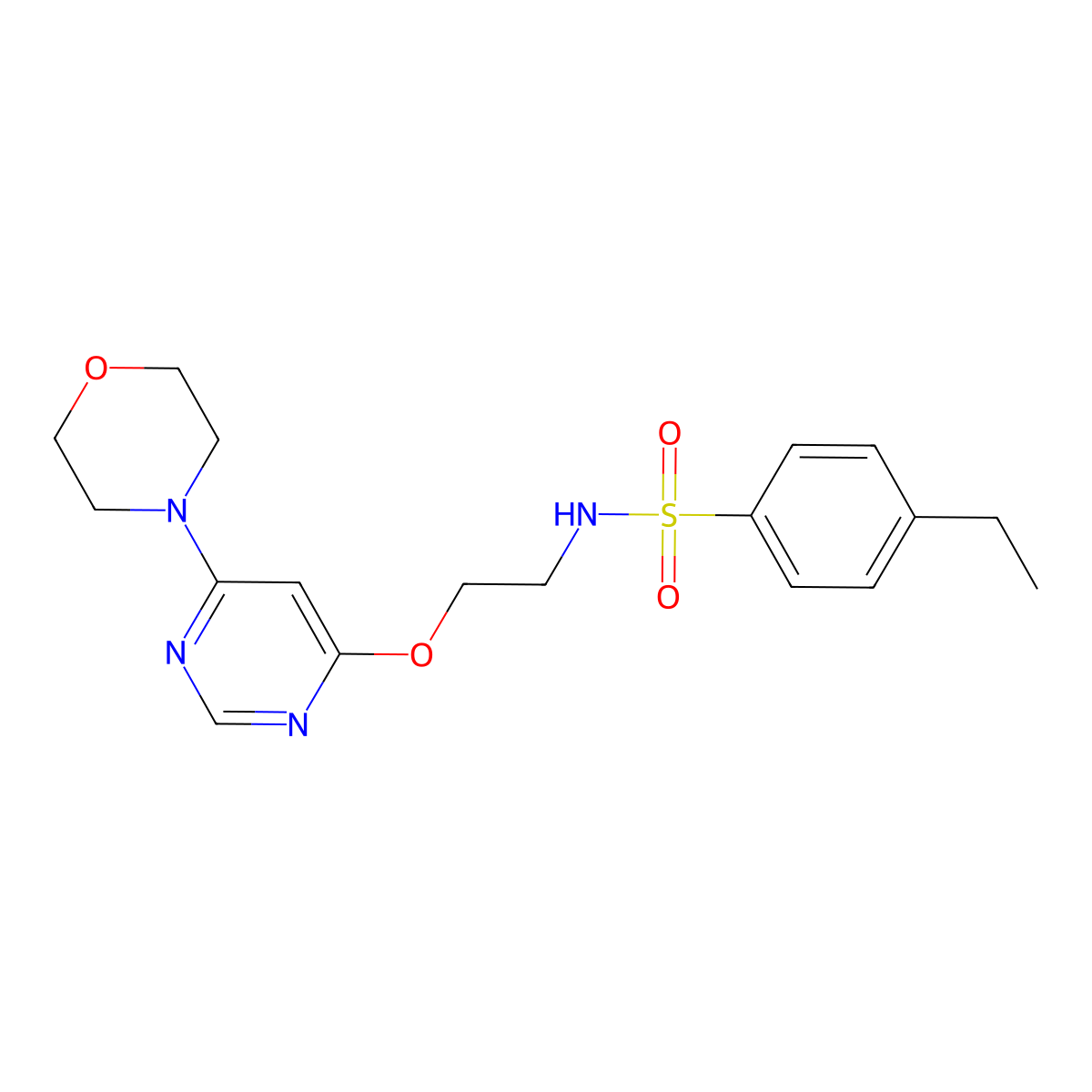 4-ethyl-N-(2-((6-morpholinopyrimidin-4-yl)oxy)ethyl)benzenesulfonamide molecular structure, CAS 1172521-70-8