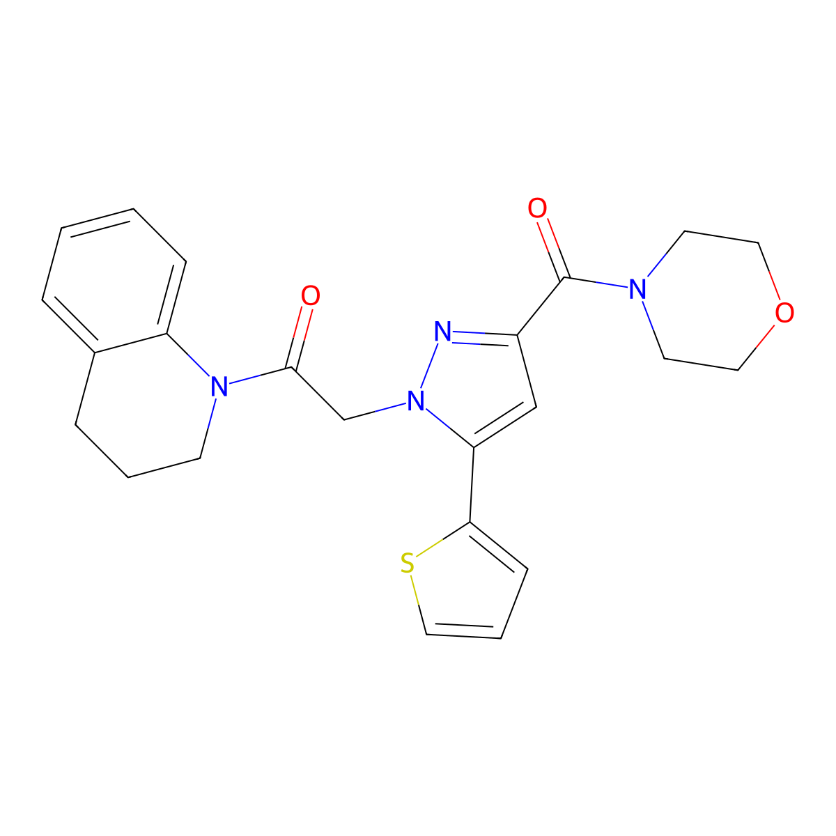 1-(3,4-dihydroquinolin-1(2H)-yl)-2-(3-(morpholine-4-carbonyl)-5-(thiophen-2-yl)-1H-pyrazol-1-yl)ethanone molecular structure, CAS 1172522-55-2