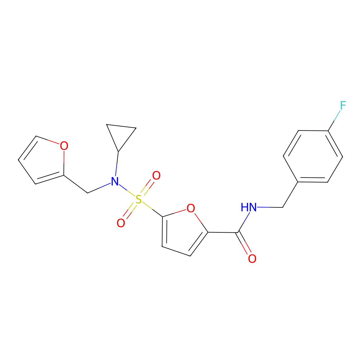 5-(N-cyclopropyl-N-(furan-2-ylmethyl)sulfamoyl)-N-(4-fluorobenzyl)furan-2-carboxamide molecular structure, CAS 1172523-72-6
