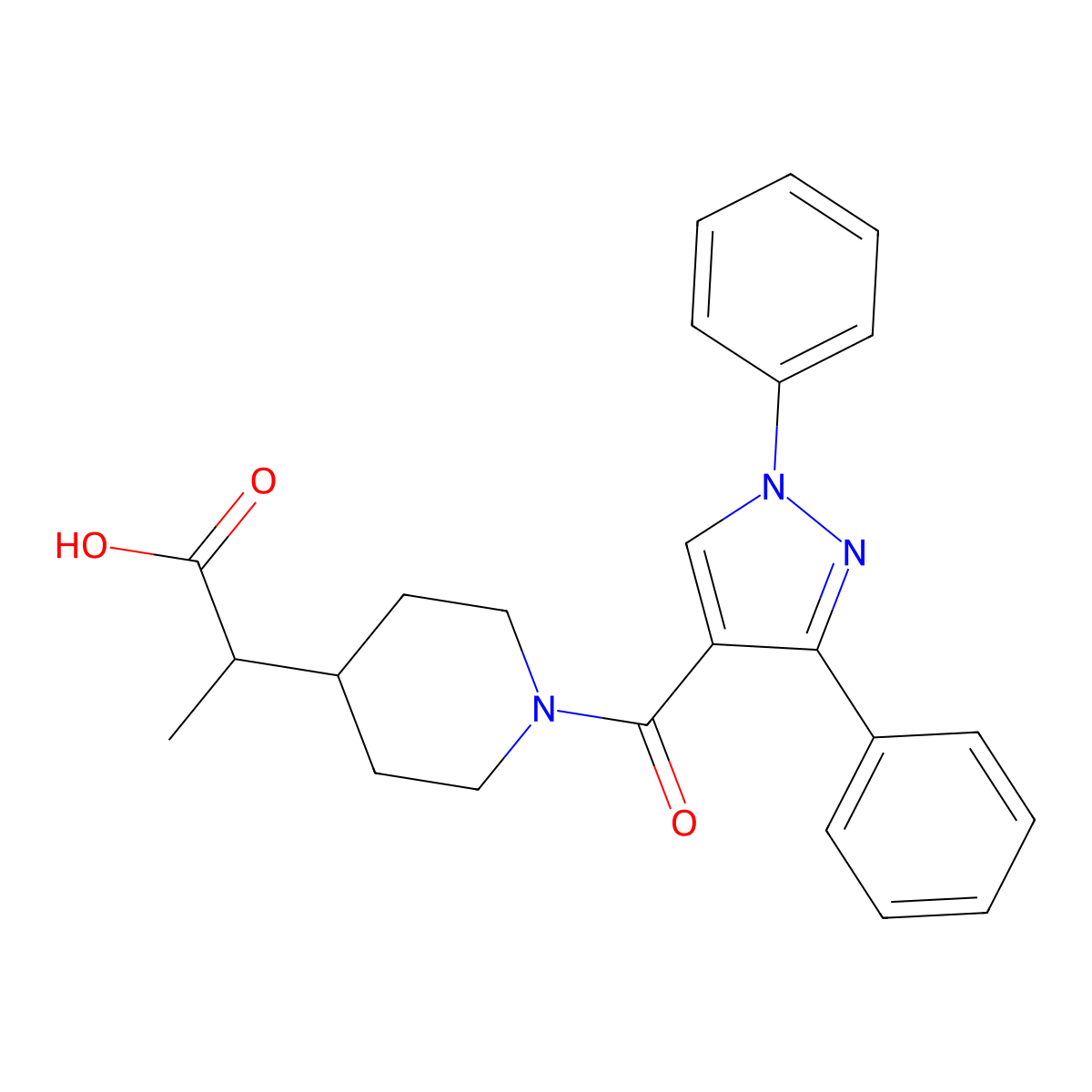 2-{1-[(1,3-Diphenyl-1H-pyrazol-4-YL)carbonyl]-piperidin-4-YL}propanoic acid molecular structure, CAS 1172525-00-6