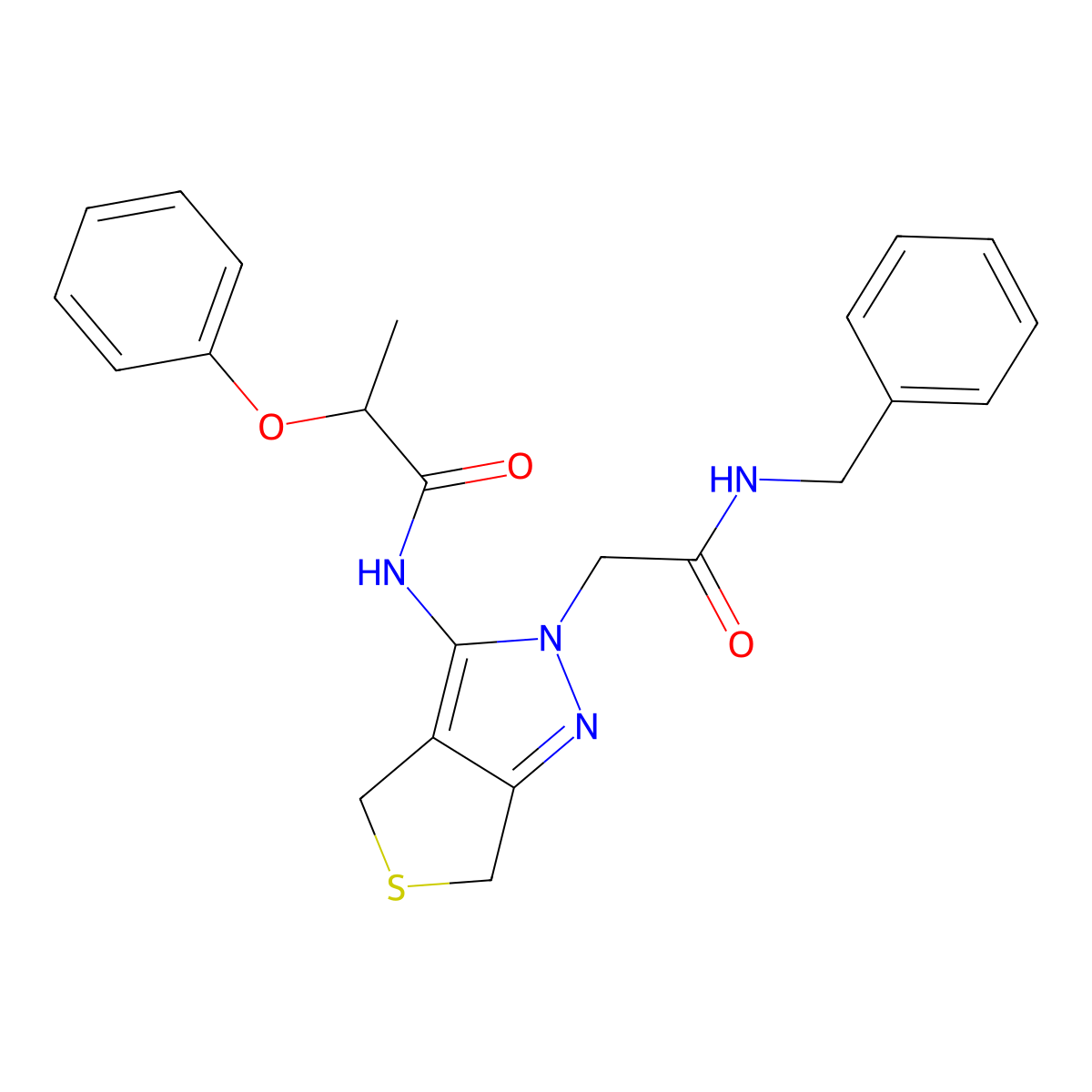 N-(2-(2-(benzylamino)-2-oxoethyl)-4,6-dihydro-2H-thieno[3,4-c]pyrazol-3-yl)-2-phenoxypropanamide molecular structure, CAS 1172525-53-9