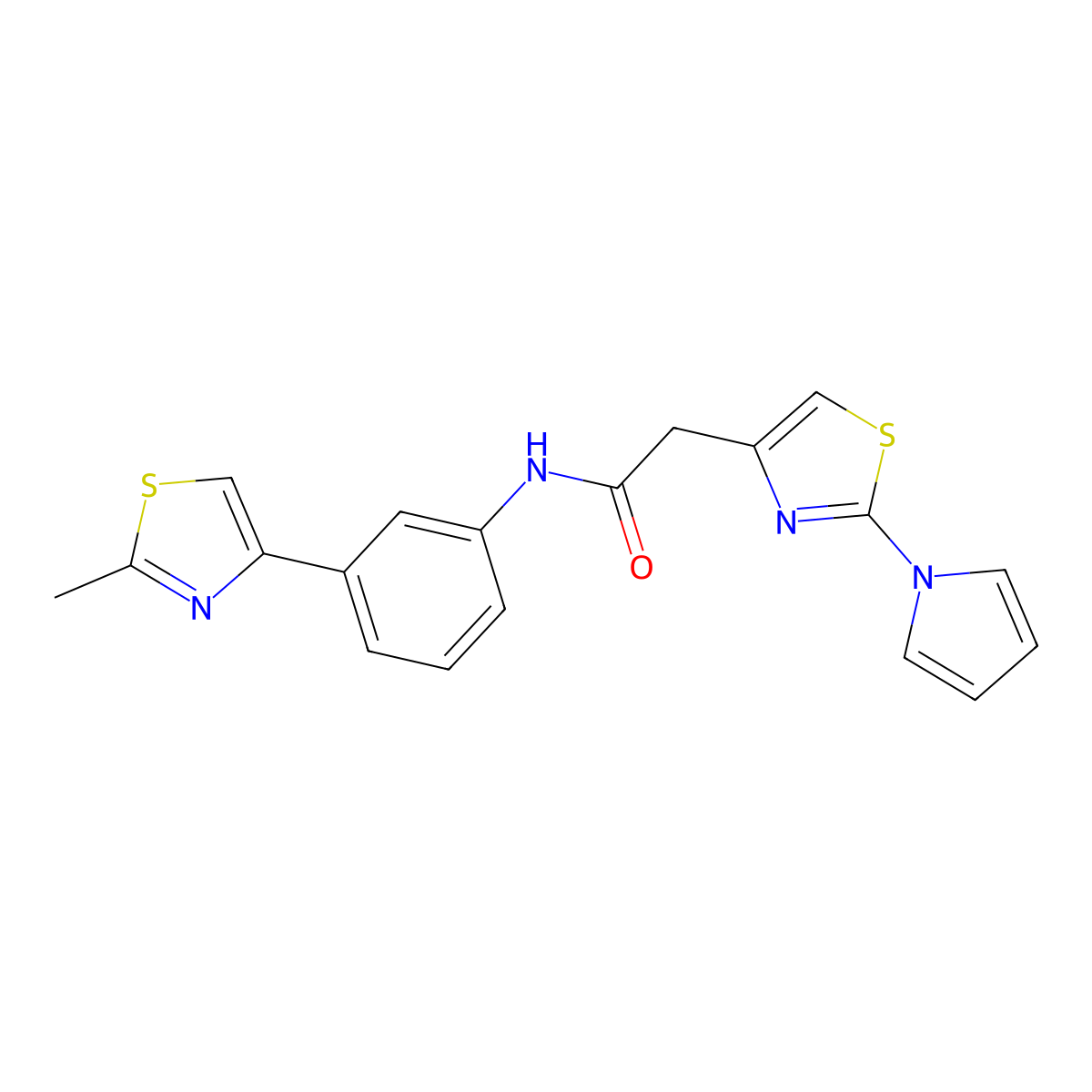 2-(2-(1H-pyrrol-1-yl)thiazol-4-yl)-N-(3-(2-methylthiazol-4-yl)phenyl)acetamide molecular structure, CAS 1172526-30-5
