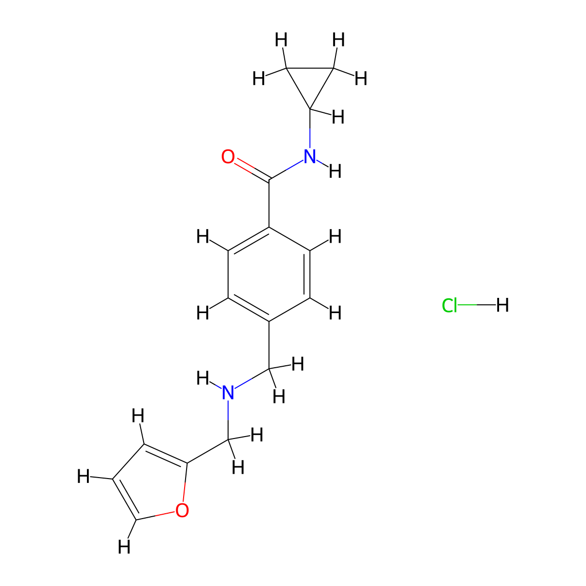 N-cyclopropyl-4-((((furan-2-yl)methyl)amino)methyl)benzamide hydrochloride molecular structure, CAS 1172528-99-2