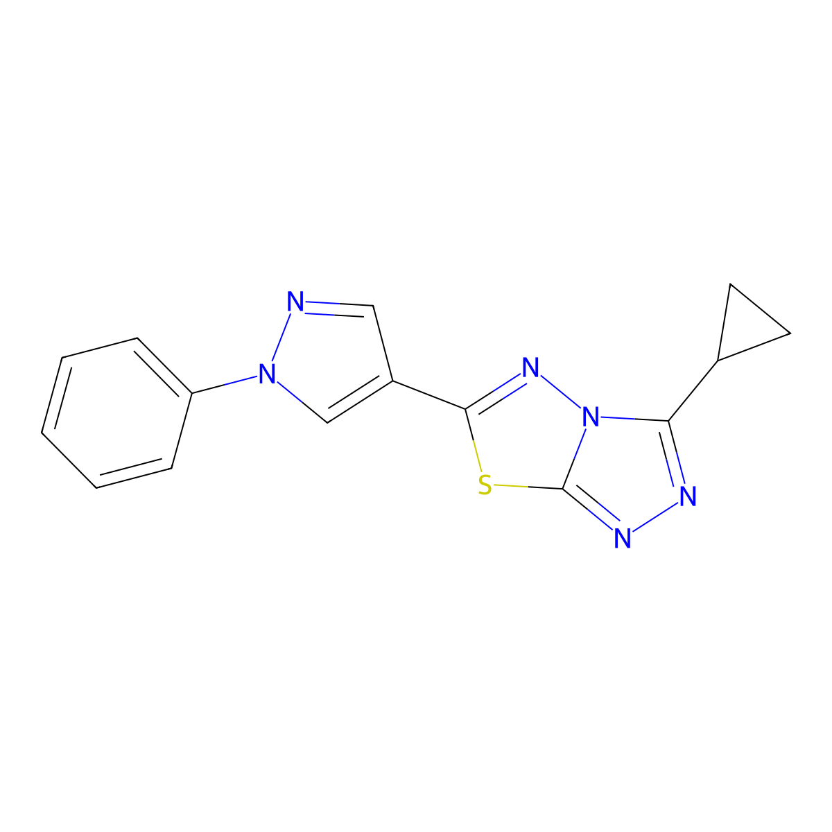 3-cyclopropyl-6-(1-phenyl-1H-pyrazol-4-yl)[1,2,4]triazolo[3,4-b][1,3,4]thiadiazole molecular structure, CAS 1172529-62-2