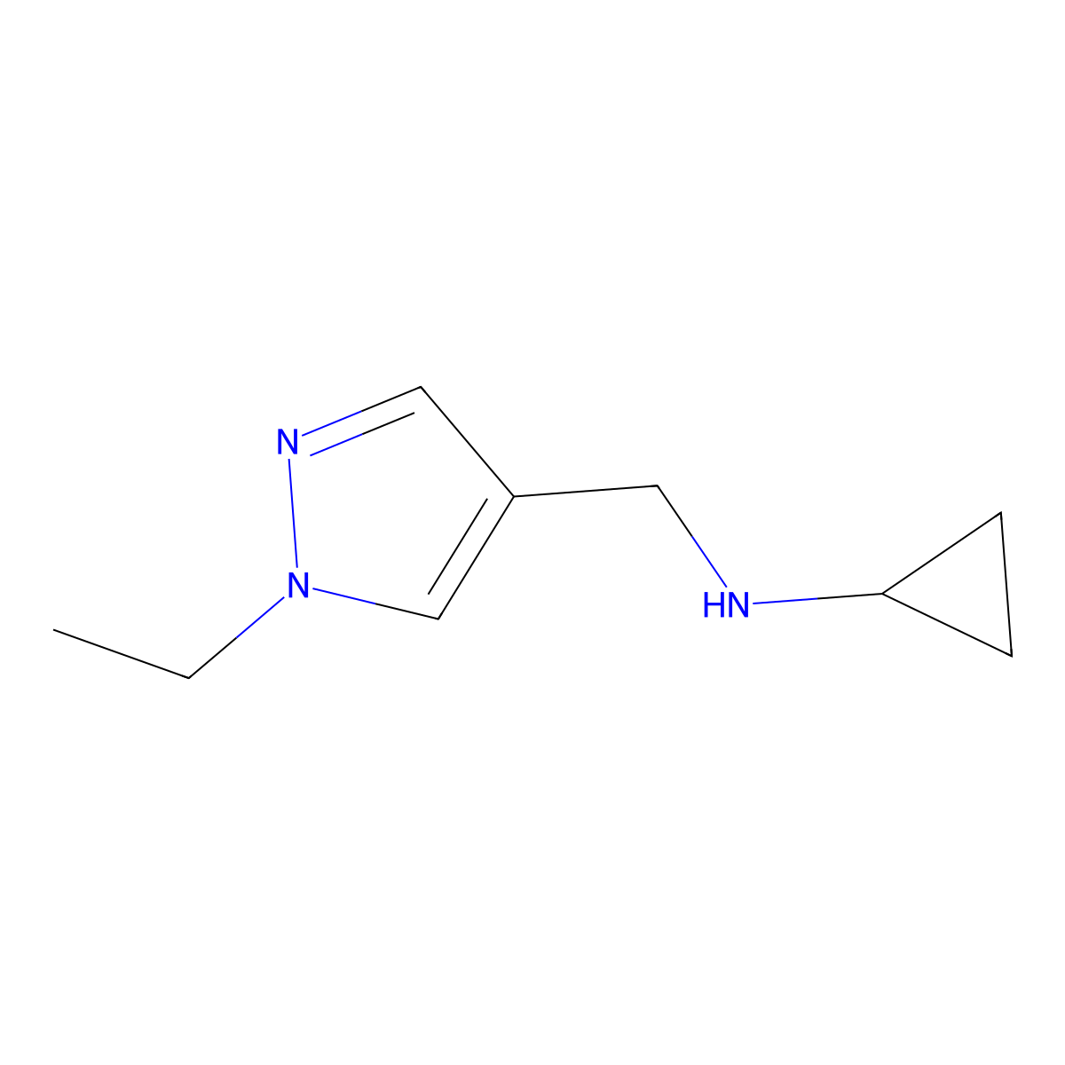 N-[(1-ethyl-1H-pyrazol-4-yl)methyl]cyclopropanamine molecular structure, CAS 1172530-74-3