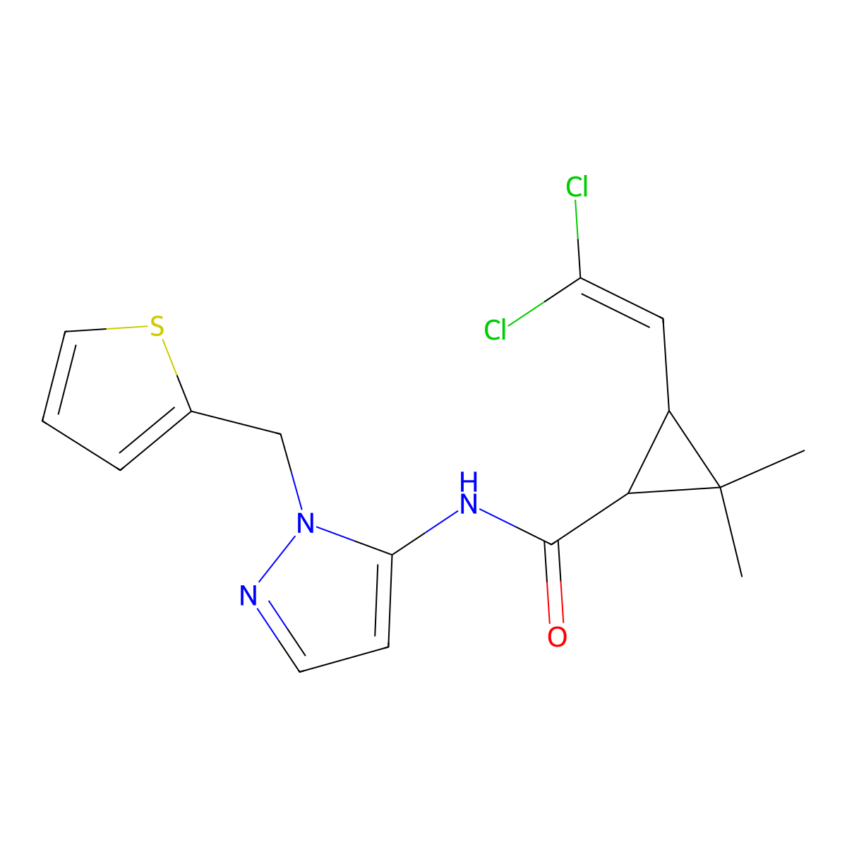 3-(2,2-dichloroethenyl)-2,2-dimethyl-N-[1-(thiophen-2-ylmethyl)-1H-pyrazol-5-yl]cyclopropanecarboxamide molecular structure, CAS 1172532-26-1
