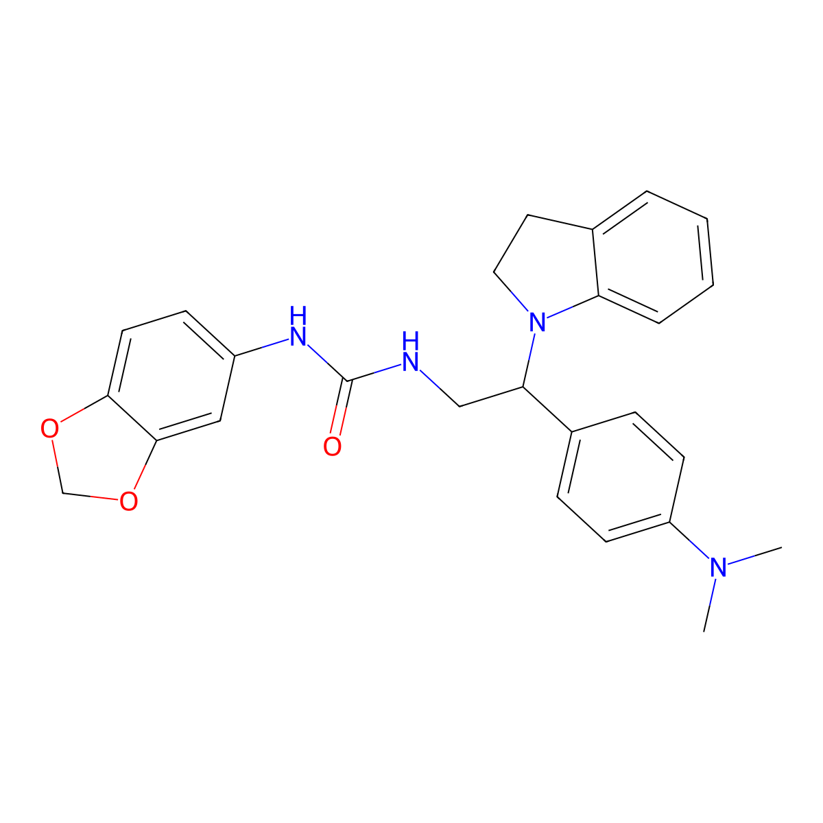 1-(Benzo[d][1,3]dioxol-5-yl)-3-(2-(4-(dimethylamino)phenyl)-2-(indolin-1-yl)ethyl)urea molecular structure, CAS 1172533-07-1