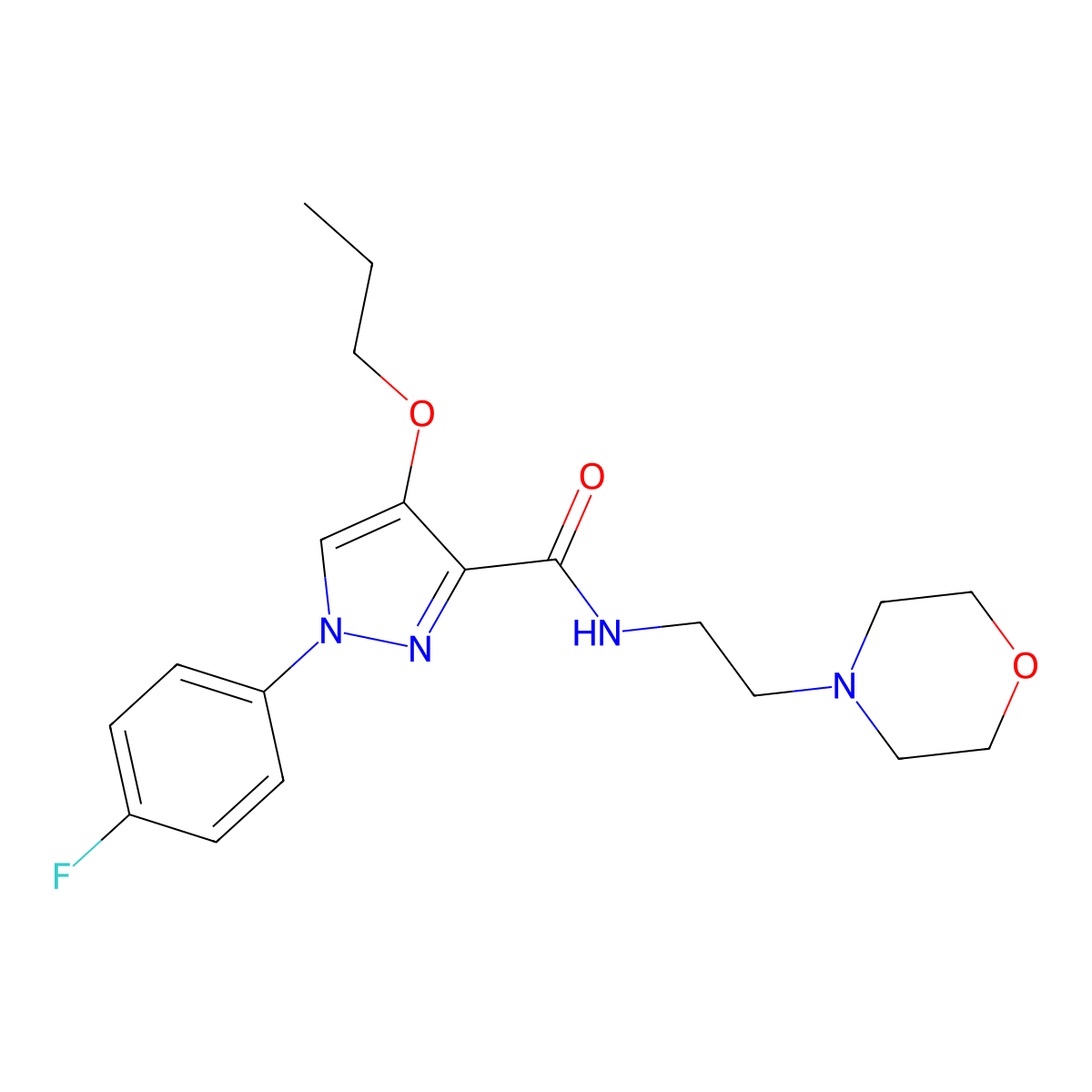 1-(4-fluorophenyl)-N-(2-morpholinoethyl)-4-propoxy-1H-pyrazole-3-carboxamide molecular structure, CAS 1172536-70-7