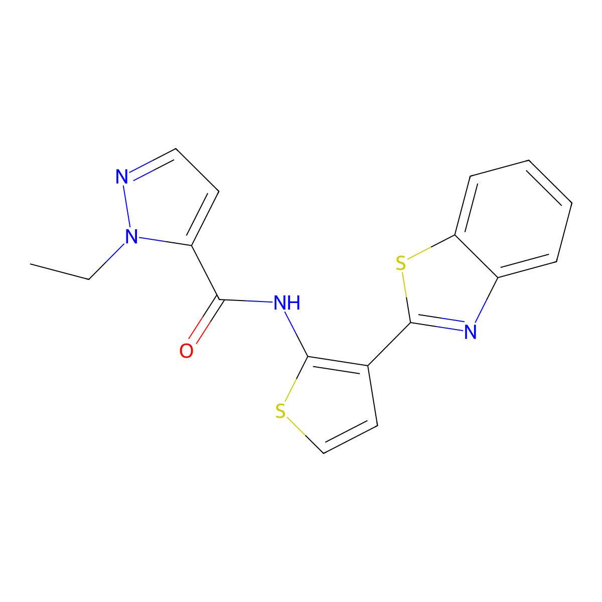 N-(3-(benzo[d]thiazol-2-yl)thiophen-2-yl)-1-ethyl-1H-pyrazole-5-carboxamide molecular structure, CAS 1172537-06-2