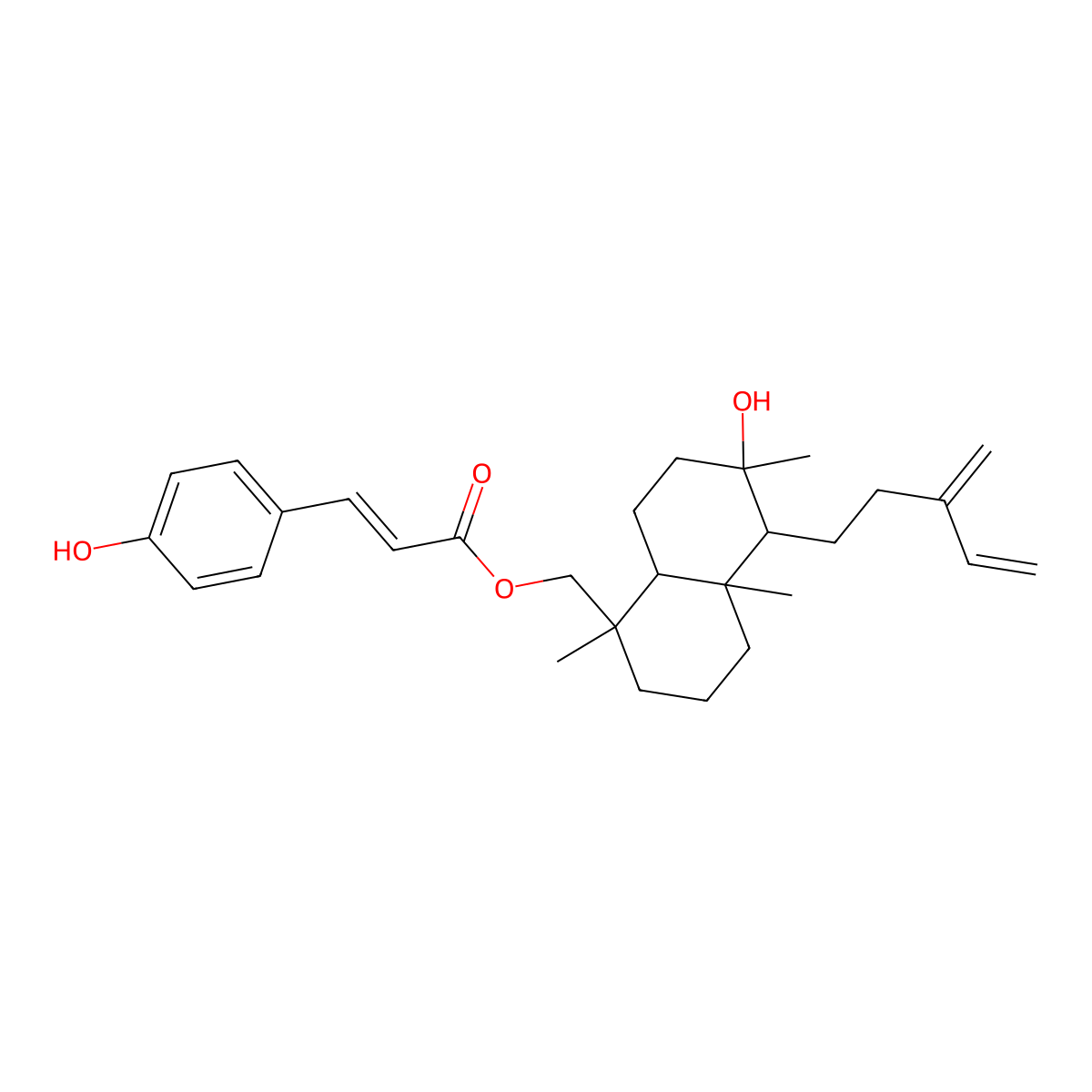 [6-hydroxy-1,4a,6-trimethyl-5-(3-methylidenepent-4-enyl)-3,4,5,7,8,8a-hexahydro-2H-naphthalen-1-yl]methyl 3-(4-hydroxyphenyl)prop-2-enoate molecular structure, CAS 117254-98-5