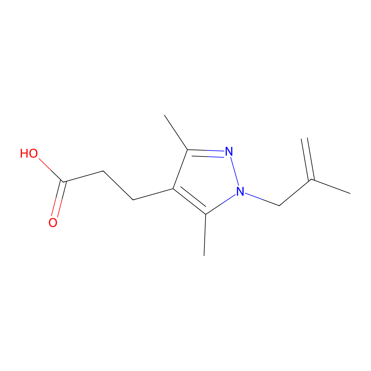 3-[3,5-dimethyl-1-(2-methylprop-2-en-1-yl)-1H-pyrazol-4-yl]propanoic acid molecular structure, CAS 1172540-03-2