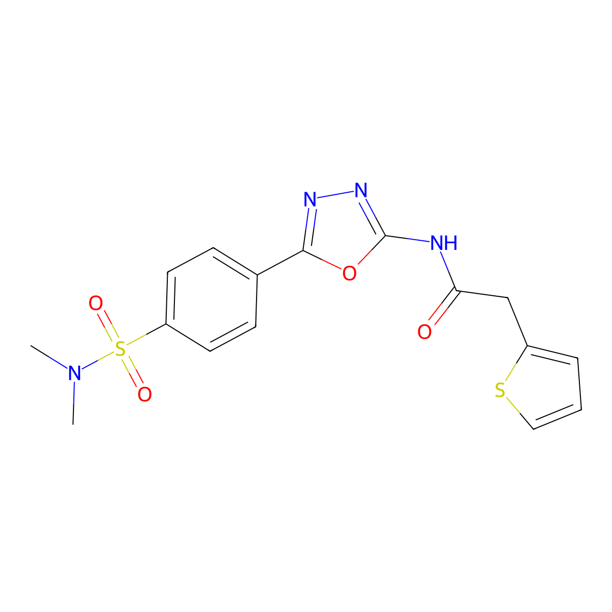 N-(5-(4-(N,N-dimethylsulfamoyl)phenyl)-1,3,4-oxadiazol-2-yl)-2-(thiophen-2-yl)acetamide molecular structure, CAS 1172540-98-5