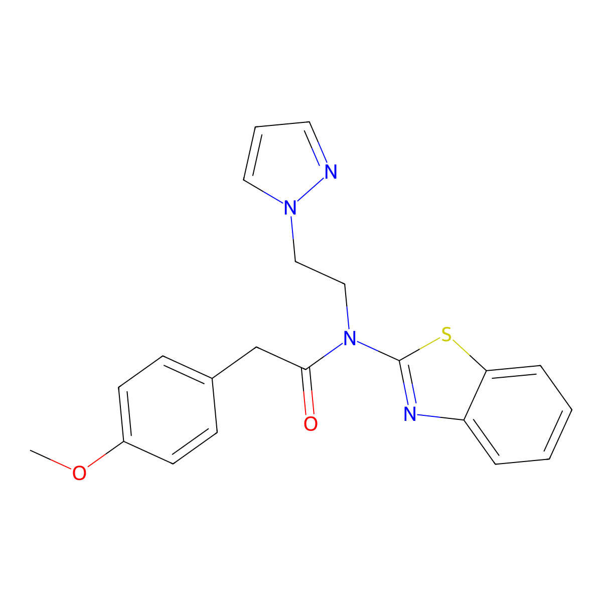 N-(2-(1H-pyrazol-1-yl)ethyl)-N-(benzo[d]thiazol-2-yl)-2-(4-methoxyphenyl)acetamide molecular structure, CAS 1172541-96-6