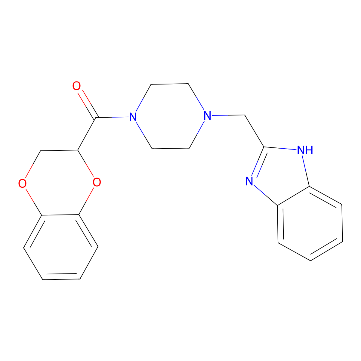 (4-((1H-benzo[d]imidazol-2-yl)methyl)piperazin-1-yl)(2,3-dihydrobenzo[b][1,4]dioxin-2-yl)methanone molecular structure, CAS 1172544-04-5
