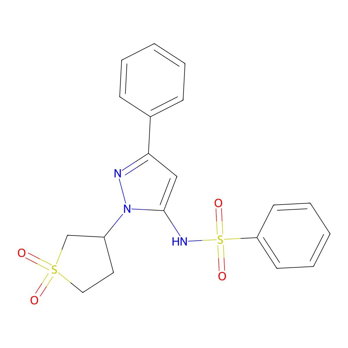 N-(1-(1,1-dioxidotetrahydrothiophen-3-yl)-3-phenyl-1H-pyrazol-5-yl)benzenesulfonamide molecular structure, CAS 1172544-32-9