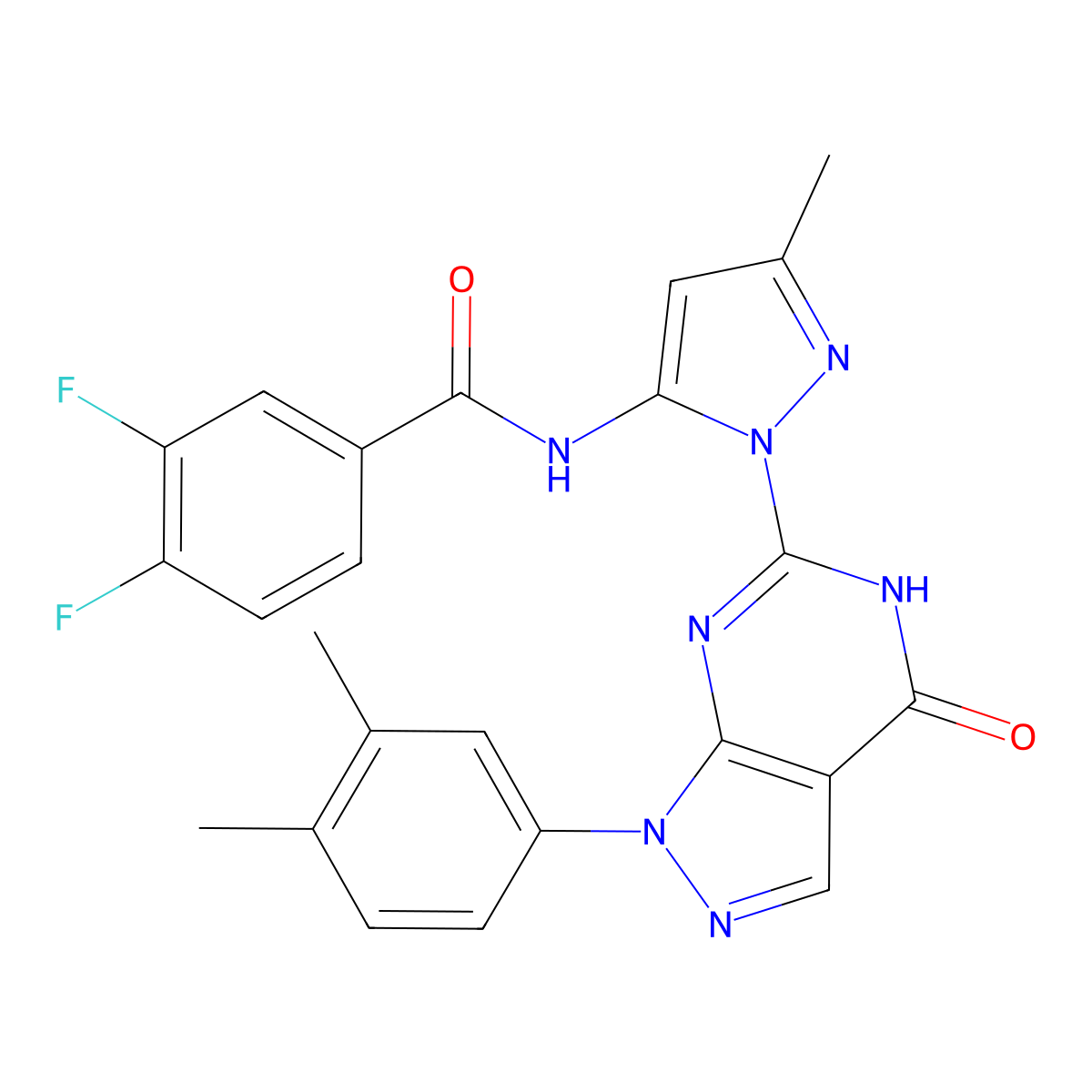 N-(1-(1-(3,4-dimethylphenyl)-4-oxo-4,5-dihydro-1H-pyrazolo[3,4-d]pyrimidin-6-yl)-3-methyl-1H-pyrazol-5-yl)-3,4-difluorobenzamide molecular structure, CAS 1172545-16-2