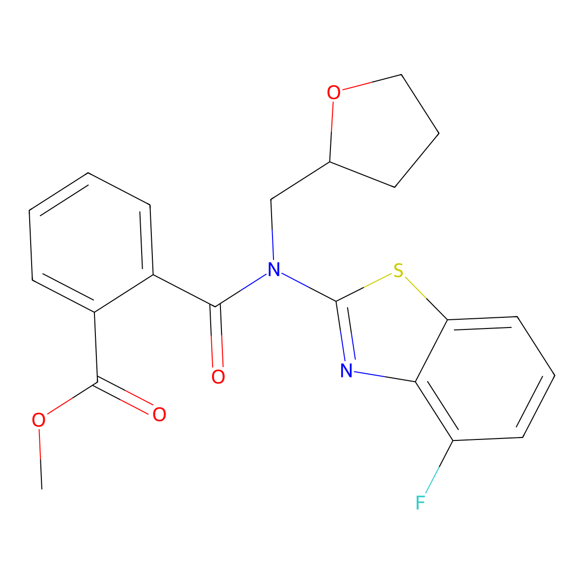 Methyl 2-((4-fluorobenzo[d]thiazol-2-yl)((tetrahydrofuran-2-yl)methyl)carbamoyl)benzoate molecular structure, CAS 1172547-03-3