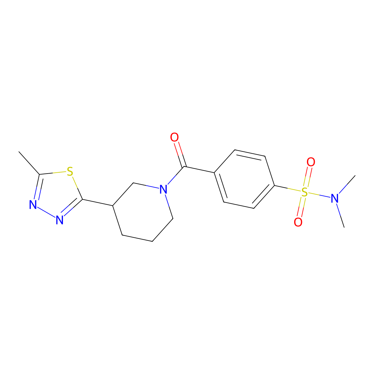 N,N-dimethyl-4-(3-(5-methyl-1,3,4-thiadiazol-2-yl)piperidine-1-carbonyl)benzenesulfonamide molecular structure, CAS 1172547-25-9