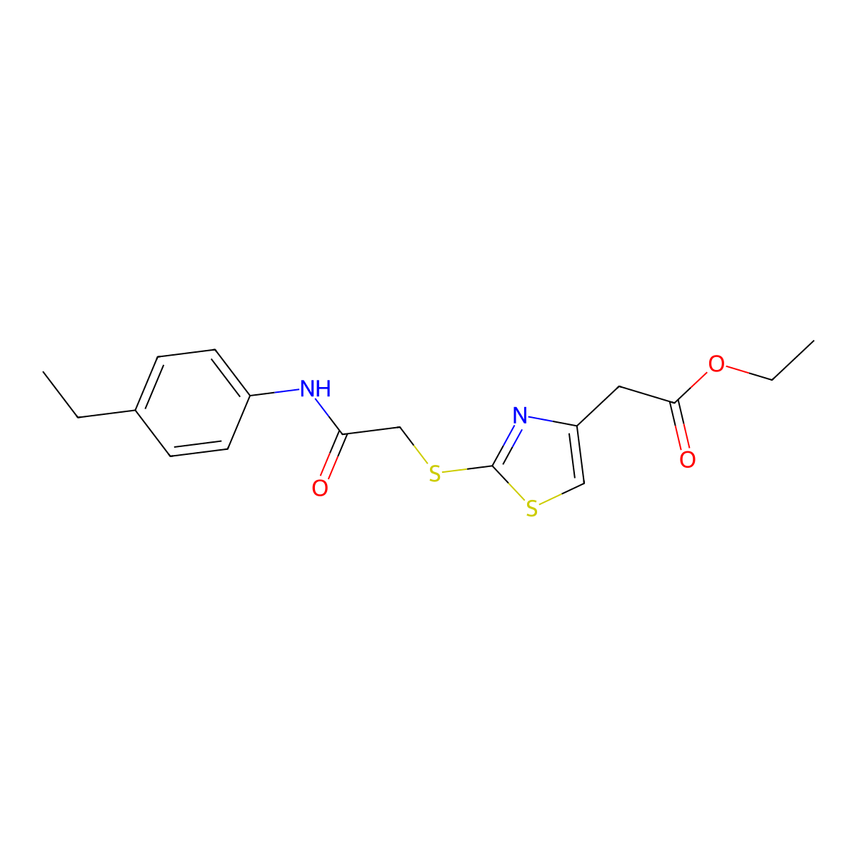 Ethyl 2-(2-((2-((4-ethylphenyl)amino)-2-oxoethyl)thio)thiazol-4-yl)acetate molecular structure, CAS 1172547-32-8