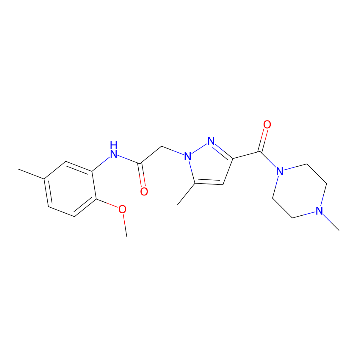 N-(2-methoxy-5-methylphenyl)-2-[5-methyl-3-(4-methylpiperazine-1-carbonyl)-1H-pyrazol-1-yl]acetamide molecular structure, CAS 1172547-72-6