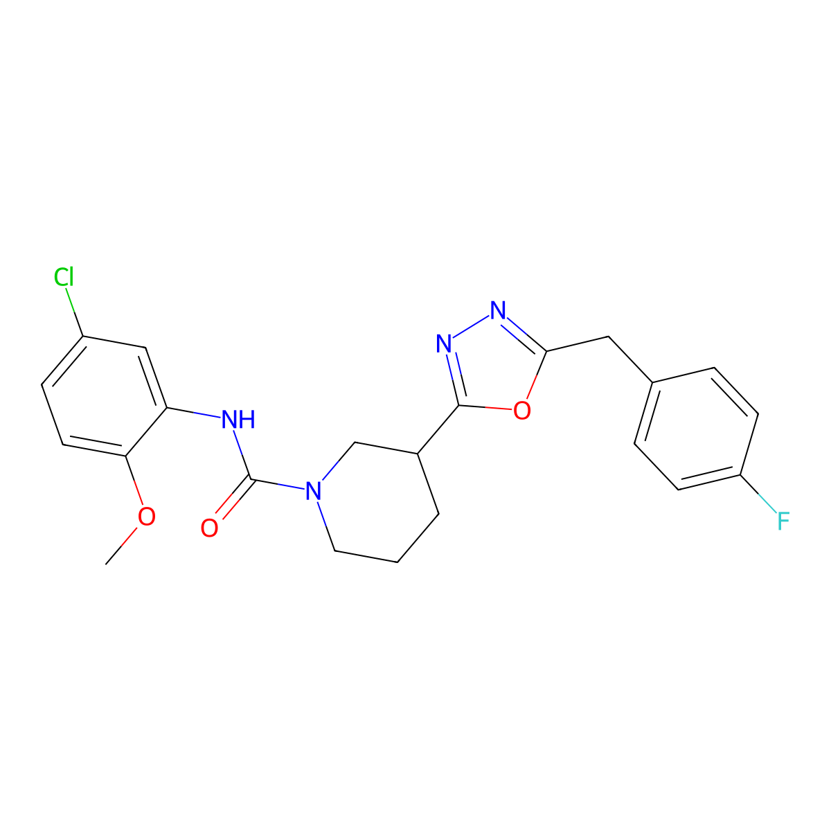 N-(5-chloro-2-methoxyphenyl)-3-(5-(4-fluorobenzyl)-1,3,4-oxadiazol-2-yl)piperidine-1-carboxamide molecular structure, CAS 1172549-26-6