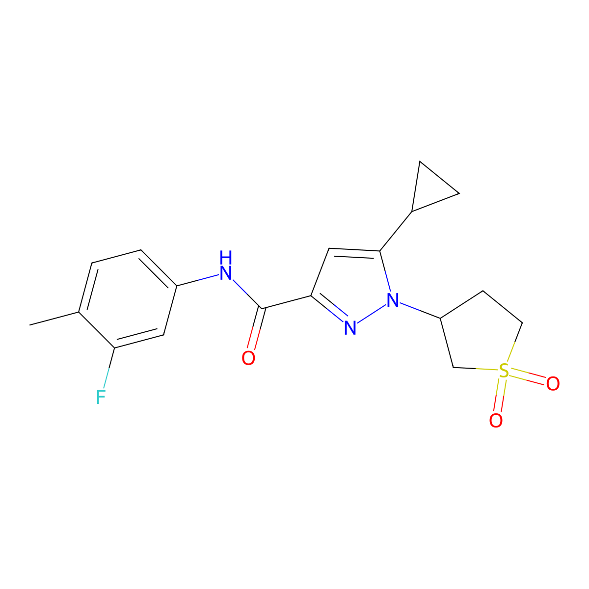 5-cyclopropyl-1-(1,1-dioxidotetrahydrothiophen-3-yl)-N-(3-fluoro-4-methylphenyl)-1H-pyrazole-3-carboxamide molecular structure, CAS 1172549-28-8
