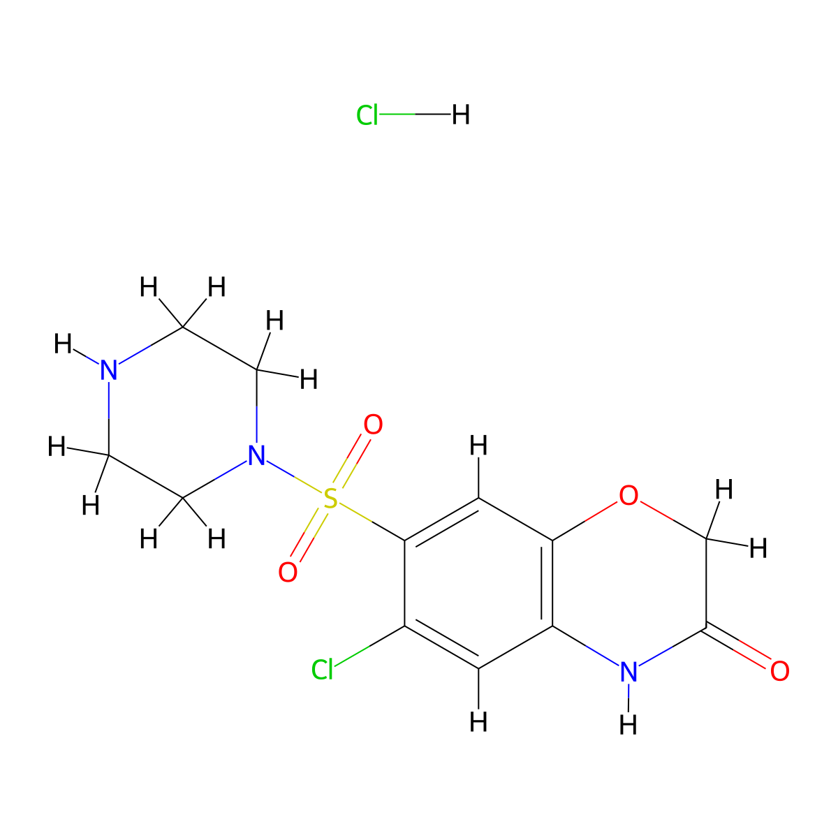6-chloro-7-(piperazine-1-sulfonyl)-3,4-dihydro-2H-1,4-benzoxazin-3-one hydrochloride molecular structure, CAS 1172549-33-5