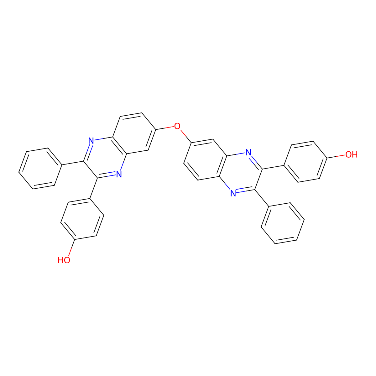 4,4'-(7,7'-Oxybis(3-phenylquinoxaline-7,2-diyl))diphenol molecular structure, CAS 117255-27-3