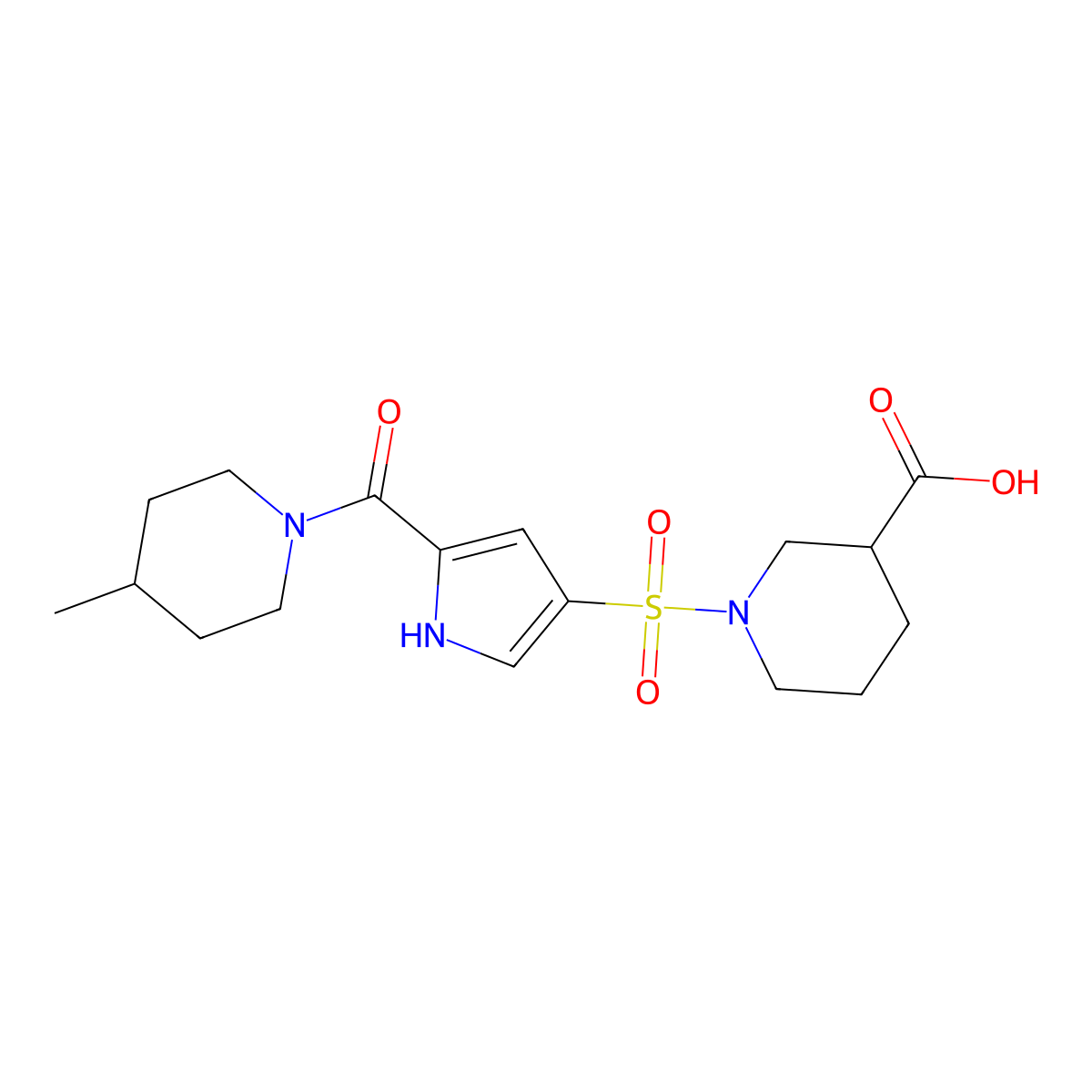 1-((5-[(4-Methylpiperidin-1-yl)carbonyl]-1h-pyrrol-3-yl)sulfonyl)piperidine-3-carboxylic acid molecular structure, CAS 1172550-74-1