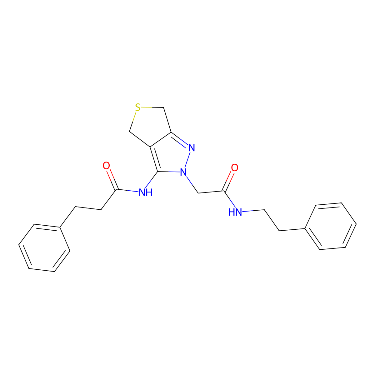 N-(2-(2-oxo-2-(phenethylamino)ethyl)-4,6-dihydro-2H-thieno[3,4-c]pyrazol-3-yl)-3-phenylpropanamide molecular structure, CAS 1172556-03-4