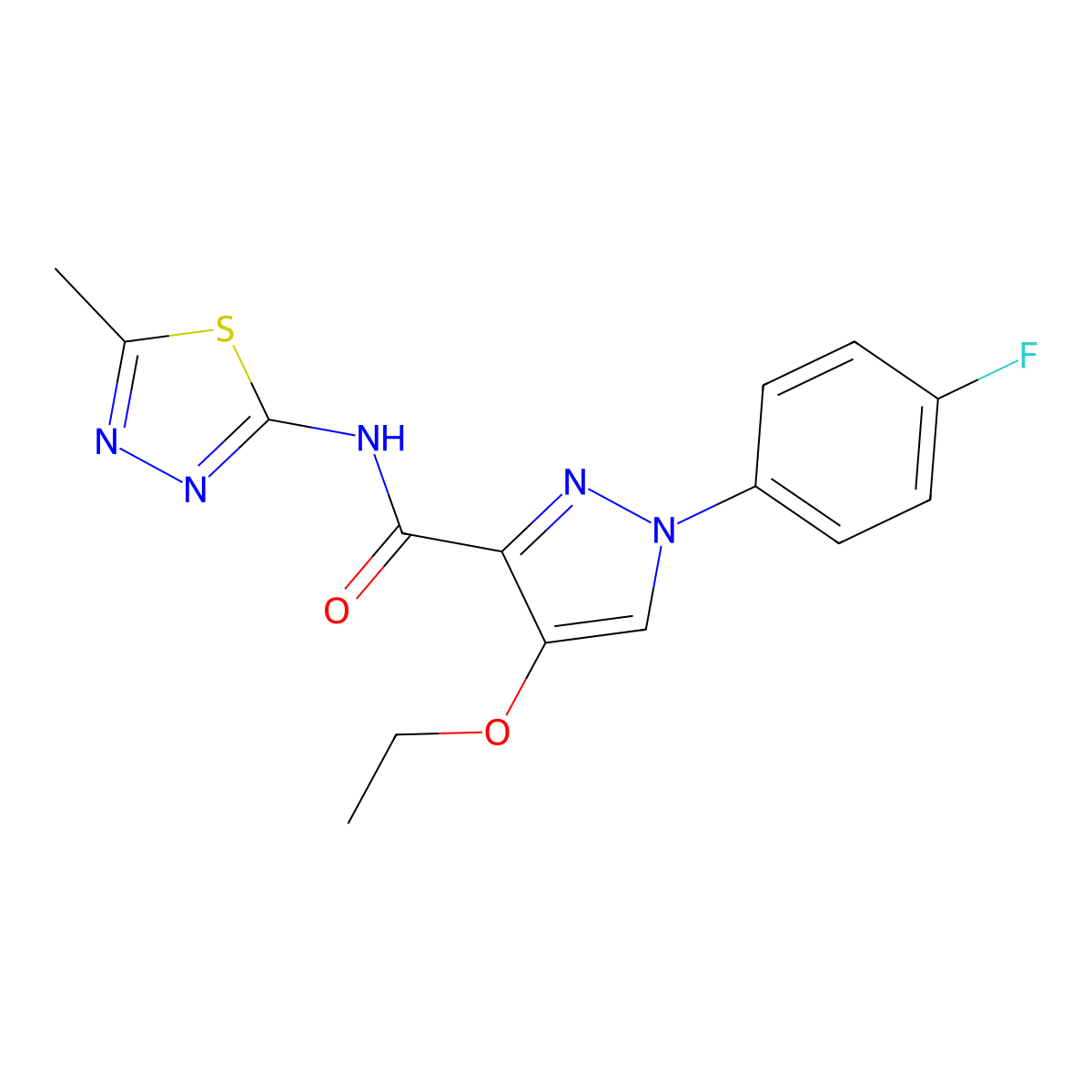 4-ethoxy-1-(4-fluorophenyl)-N-(5-methyl-1,3,4-thiadiazol-2-yl)-1H-pyrazole-3-carboxamide molecular structure, CAS 1172556-25-0
