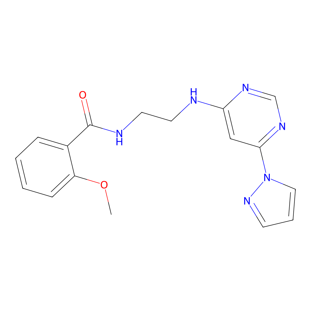 N-(2-((6-(1H-pyrazol-1-yl)pyrimidin-4-yl)amino)ethyl)-2-methoxybenzamide molecular structure, CAS 1172558-17-6