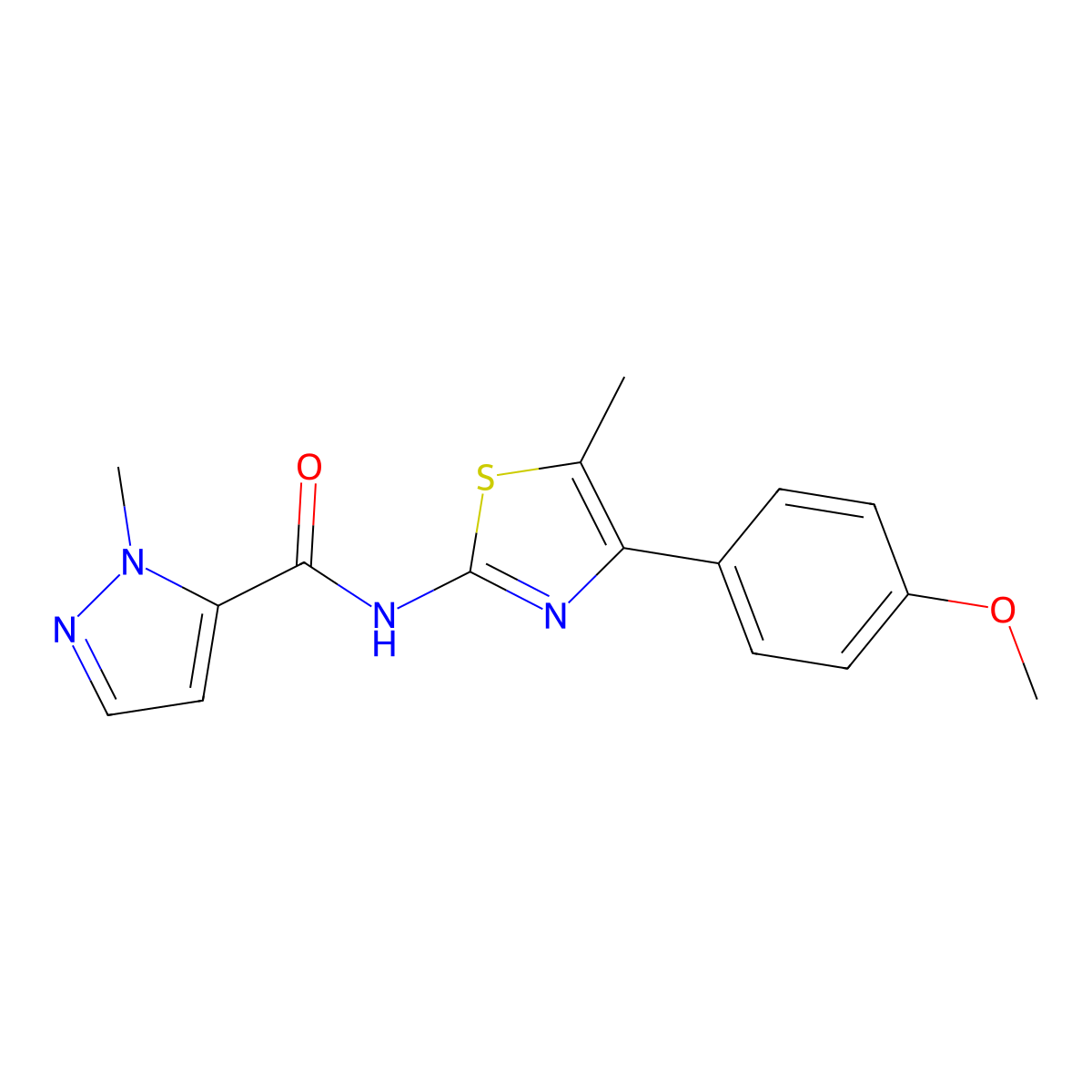 N-(4-(4-methoxyphenyl)-5-methylthiazol-2-yl)-1-methyl-1H-pyrazole-5-carboxamide molecular structure, CAS 1172558-39-2