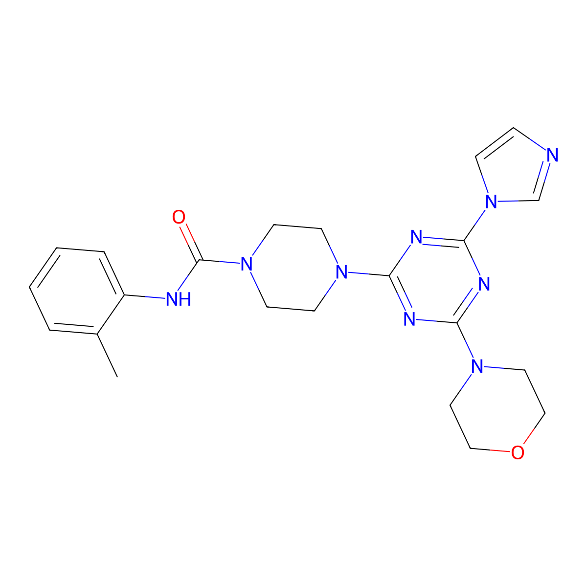 4-(4-(1H-imidazol-1-yl)-6-morpholino-1,3,5-triazin-2-yl)-N-(o-tolyl)piperazine-1-carboxamide molecular structure, CAS 1172559-61-3