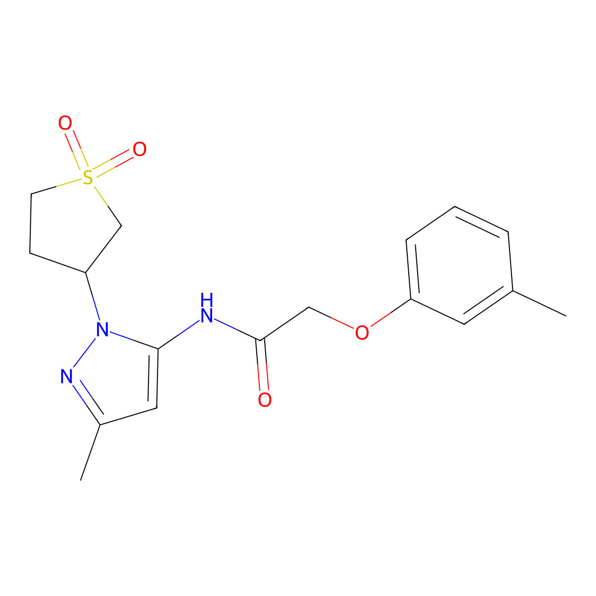 N-(1-(1,1-dioxidotetrahydrothiophen-3-yl)-3-methyl-1H-pyrazol-5-yl)-2-(m-tolyloxy)acetamide molecular structure, CAS 1172560-76-7