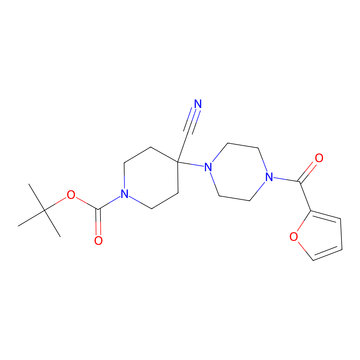 tert-Butyl 4-cyano-4-[4-(2-furoyl)piperazin-1-yl]piperidine-1-carboxylate molecular structure, CAS 1172561-02-2